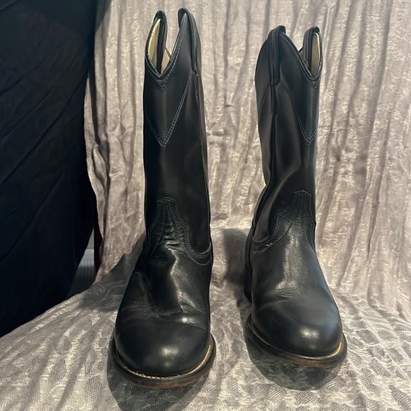 Navy Blue Leather Boots - Picture 2 of 3